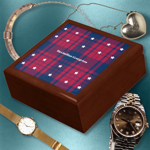 Tartan _ Patriotic _ Red Blue White Stars Gift Box