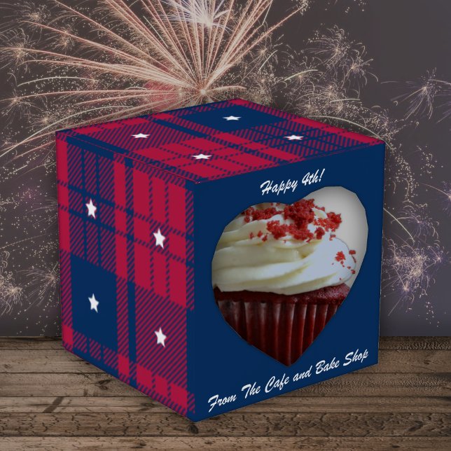 Tartan - Patriotic - Red Blue White Stars Heart Favor Boxes (Creator Uploaded)