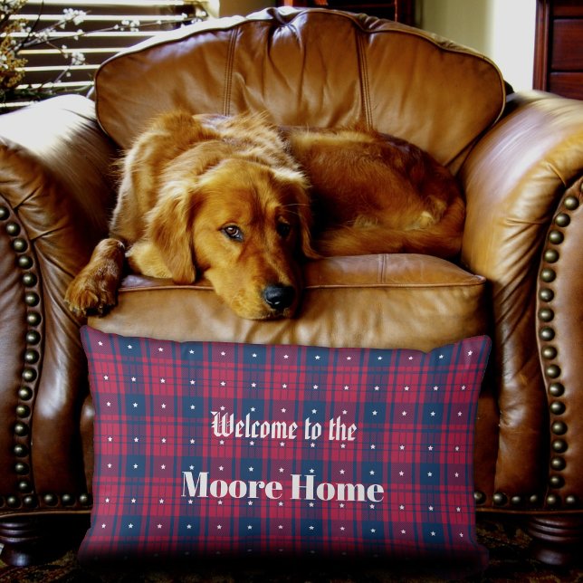 Tartan - Patriotic - Red Blue White Stars Lumbar Pillow (Creator Uploaded)