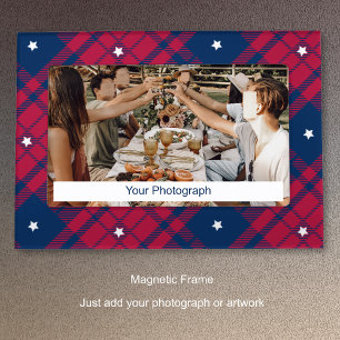 Tartan - Patriotic - Red Blue White Stars Magnetic Frame