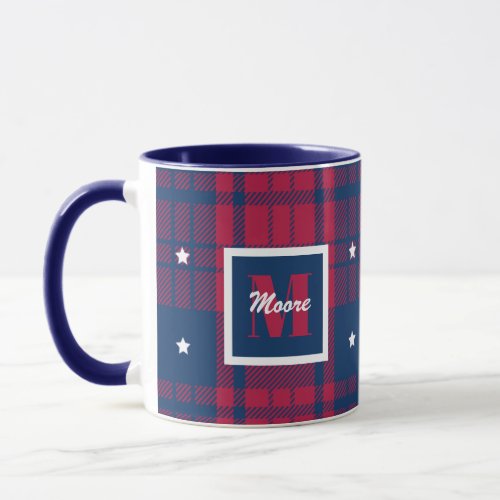 Tartan _ Patriotic _ Red Blue White Stars Mug