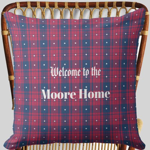 Tartan _ Patriotic _ Red Blue White Stars Outdoor Pillow