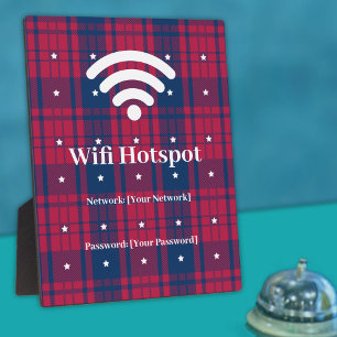 Tartan - Patriotic - Red Blue White Stars Plaque