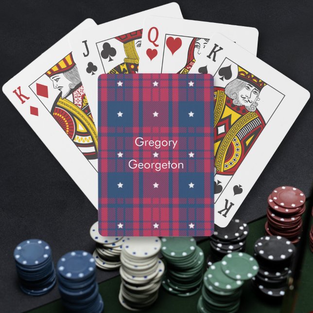 Tartan - Patriotic - Red Blue White Stars Poker Cards (Tartan - Patriotic - Red Blue White Stars Playing Cards by Leapfroglisics Shop)