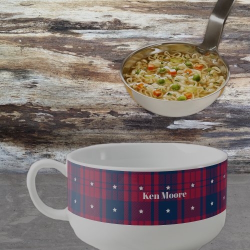 Tartan _ Patriotic _ Red Blue White Stars Soup Mug