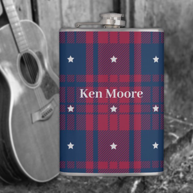 Tartan - Patriotic - Red Blue White Stars Vinyl  Flask (Creator Uploaded)