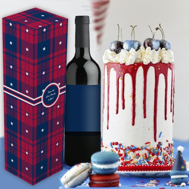 Tartan - Patriotic - Red Blue White Stars Wine Box (Patriotic Tartan with stars - wine box by Leapfroglisics Shop)