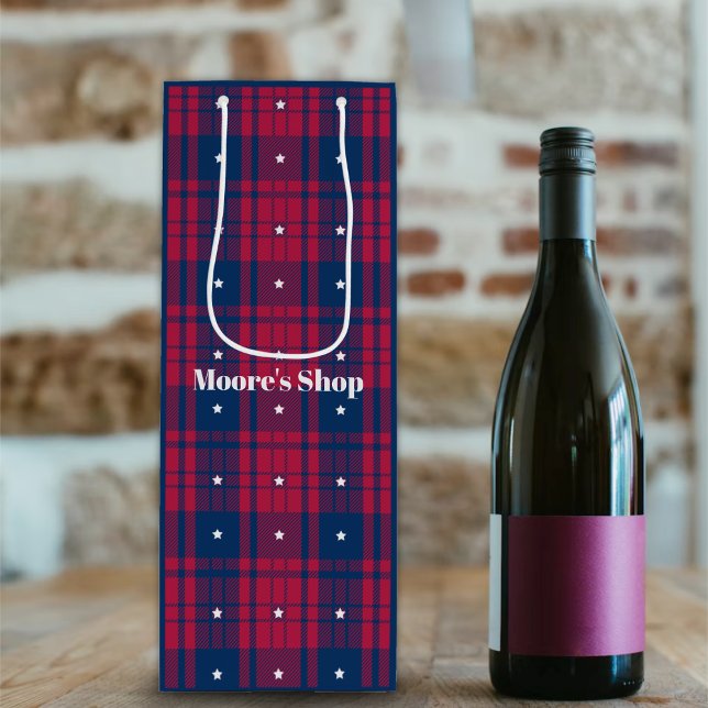 Tartan - Patriotic - Red Blue White Stars Wine Gift Bag (Creator Uploaded)