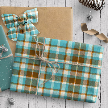 Tartan Pattern5 Turquoise And Gold Id210 Wrapping Paper by arrayforcards at Zazzle