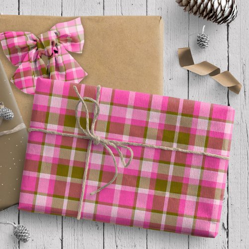 Tartan Pattern9 Hot Pink and Olive ID210 Wrapping Paper