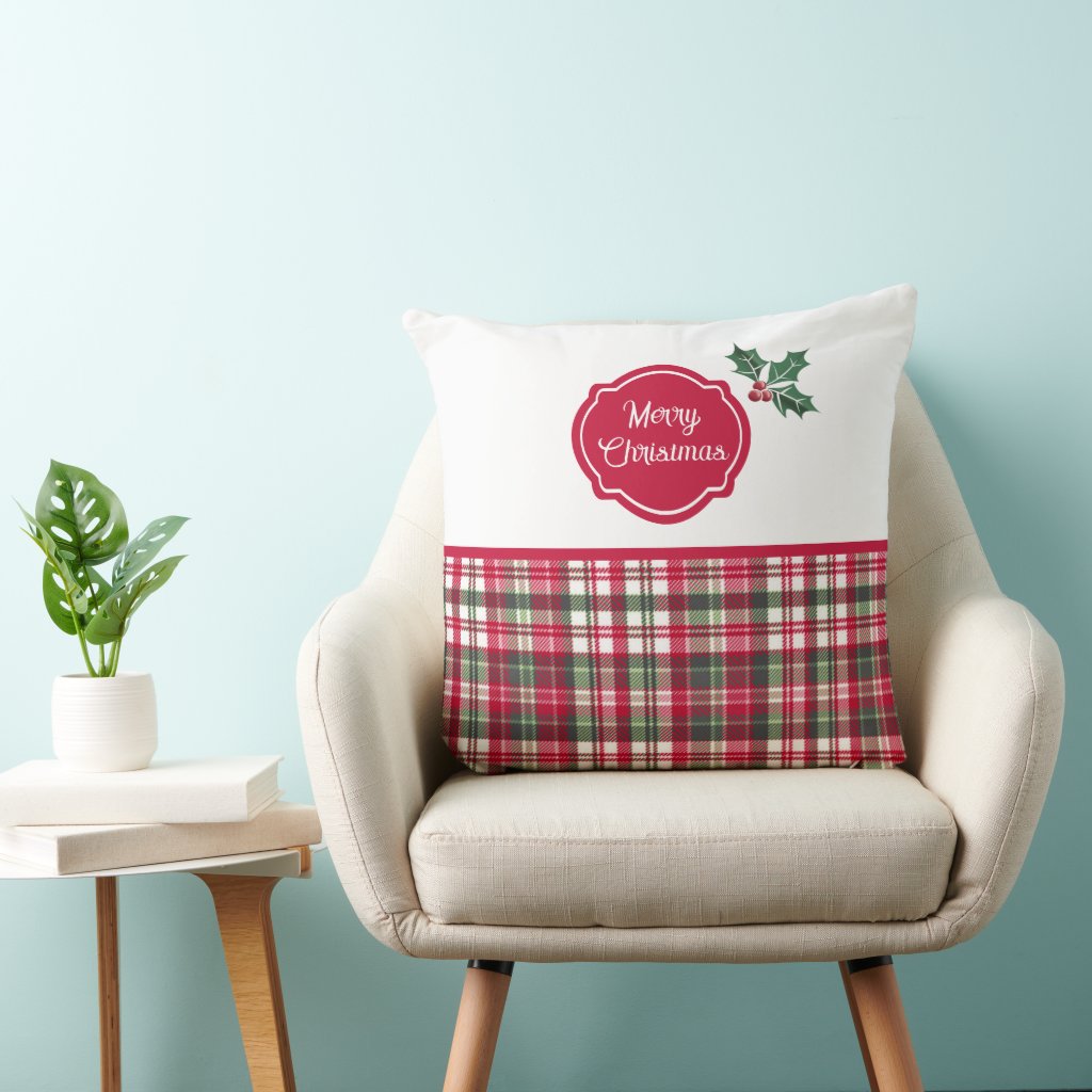 Tartan pattern and holly merry christmas 