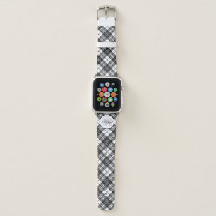 Tartan pattern Christmas black white Monogram Apple Watch Band