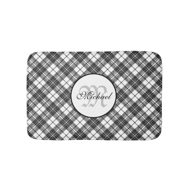 Tartan pattern Christmas black white Monogram Bath Mat (Front)