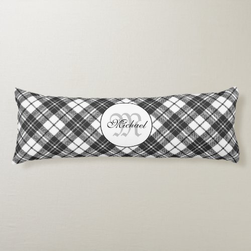 Tartan pattern Christmas black white Monogram Body Pillow