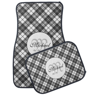 Tartan pattern Christmas black white Monogram Car Floor Mat