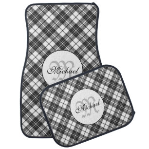 Tartan pattern Christmas black white Monogram Car Floor Mat