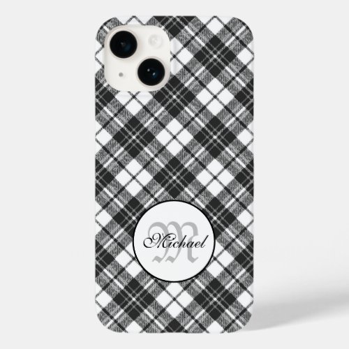 Tartan pattern Christmas black white Monogram Case_Mate iPhone 14 Case