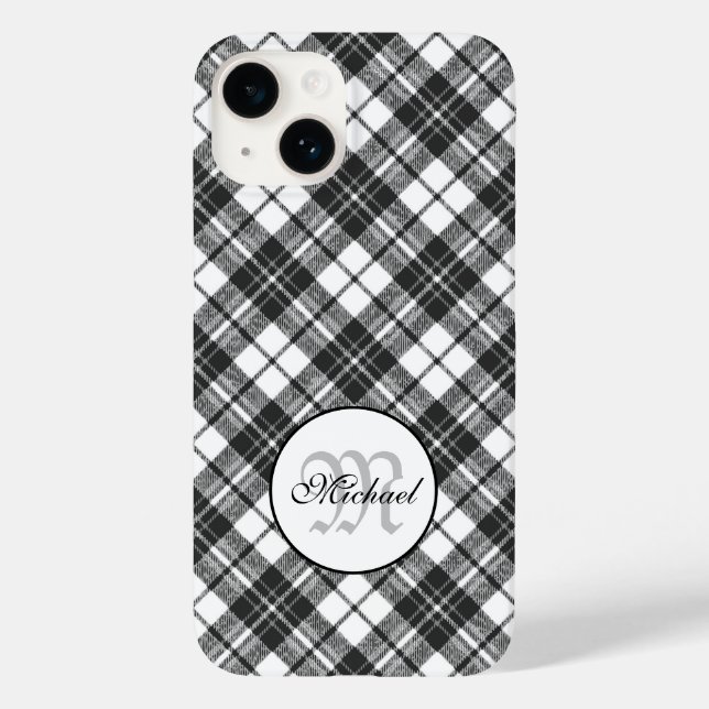 Tartan pattern Christmas black white Monogram Case-Mate iPhone Case (Back)