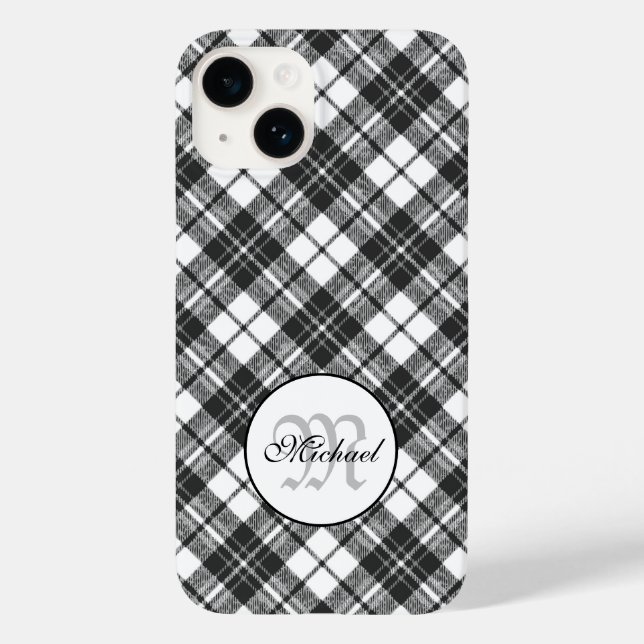 Tartan pattern Christmas black white Monogram Case-Mate iPhone Case (Back)