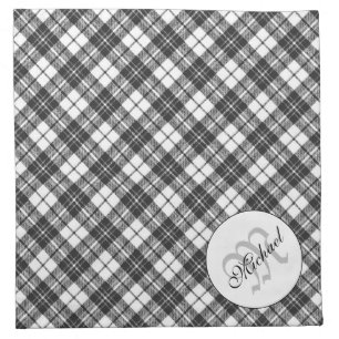 Tartan pattern Christmas black white Monogram Cloth Napkin