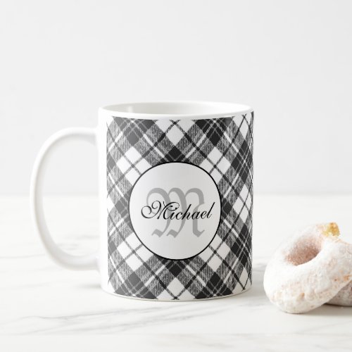 Tartan pattern Christmas black white Monogram Coffee Mug