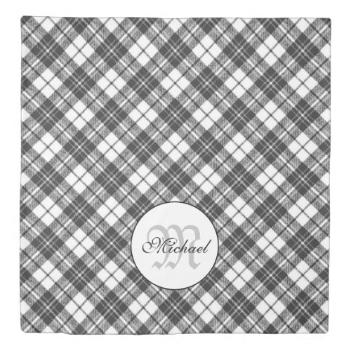 Tartan pattern Christmas black white Monogram Duvet Cover