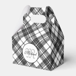 Tartan pattern Christmas black white Monogram Favor Boxes