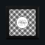 Tartan pattern Christmas black white Monogram Gift Box<br><div class="desc">Monogram Personalize with your custom initial and name. Tartan pattern holidays Christmas xmas black white elegant lines geometric cool fun classic elegance
christmas,  tartan,  pattern,  holidays,  xmas,  black and white,  elegant,  lines,  geometric,  cool,  fun,  classic,  elegance</div>