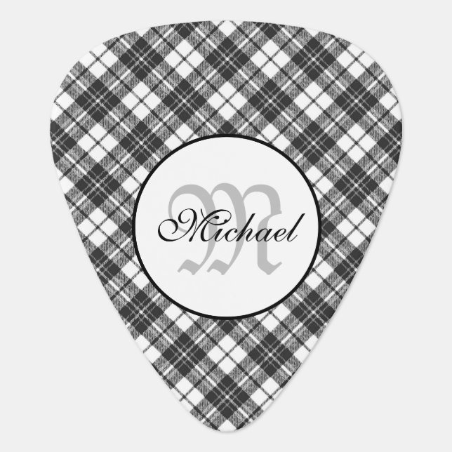 Tartan pattern Christmas black white Monogram Guitar Pick (Front)