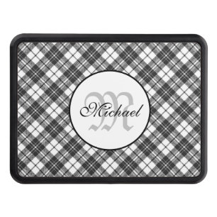 Tartan pattern Christmas black white Monogram Hitch Cover