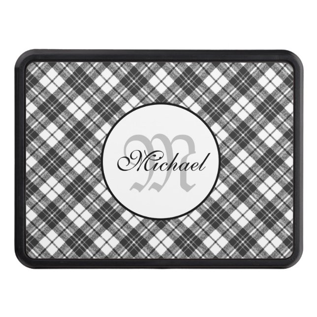 Tartan pattern Christmas black white Monogram Hitch Cover (Front)