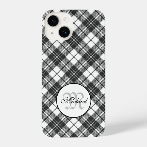 Tartan pattern Christmas black white Monogram iPhone 14 Case