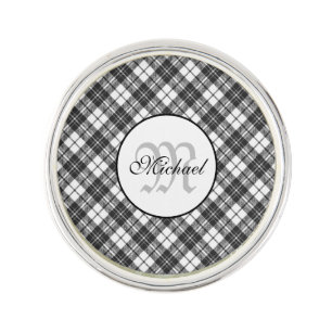 Tartan pattern Christmas black white Monogram Lapel Pin