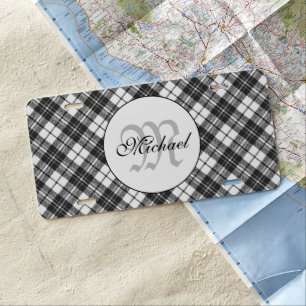 Tartan pattern Christmas black white Monogram License Plate