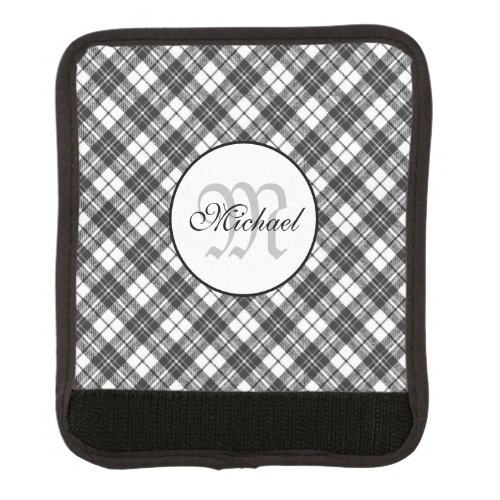 Tartan pattern Christmas black white Monogram Luggage Handle Wrap