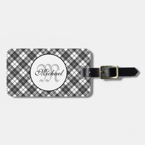 Tartan pattern Christmas black white Monogram Luggage Tag