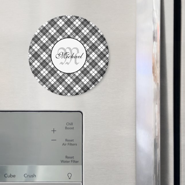 Tartan pattern Christmas black white Monogram Magnet (In Situ (Fridge))