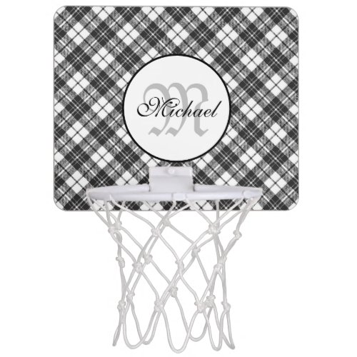 Tartan pattern Christmas black white Monogram Mini Basketball Hoop