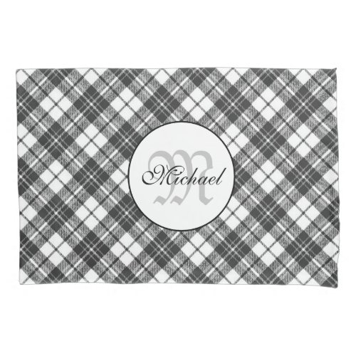 Tartan pattern Christmas black white Monogram Pillow Case