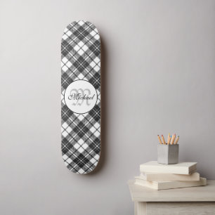 Tartan pattern Christmas black white Monogram Skateboard