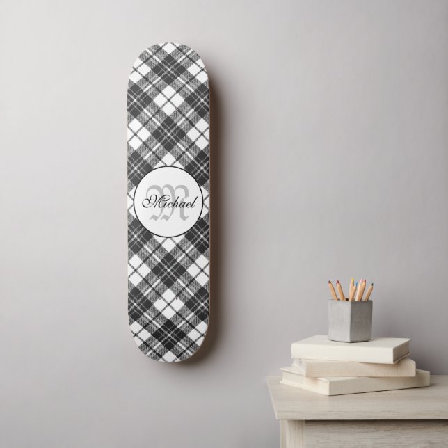 Tartan pattern Christmas black white Monogram Skateboard (Wall Art)