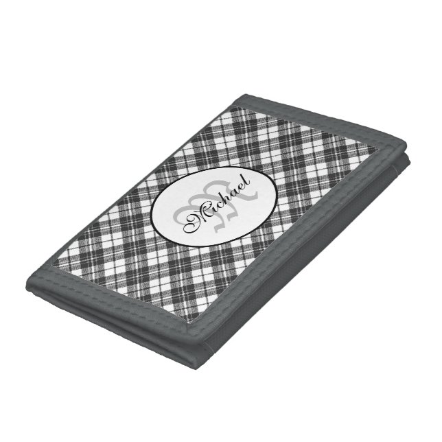 Tartan pattern Christmas black white Monogram Trifold Wallet (Bottom)