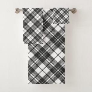 Tartan pattern holidays Christmas black white Bath Towel Set
