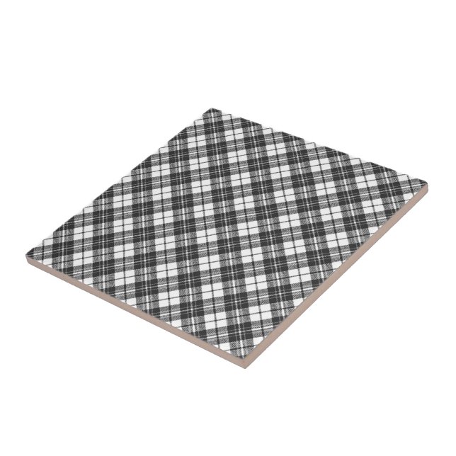 Tartan pattern holidays Christmas black white Ceramic Tile (Side)