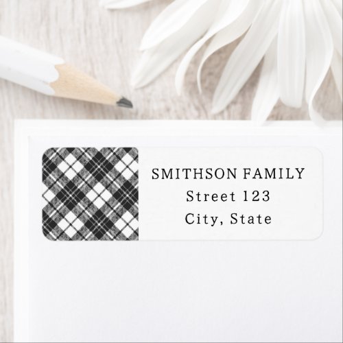 Tartan pattern holidays Christmas black white Label