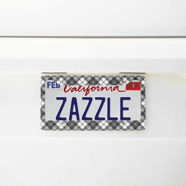 Tartan pattern holidays Christmas black white License Plate Frame (On Car)
