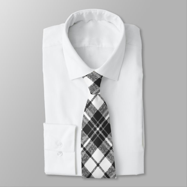Tartan pattern holidays Christmas black white Neck Tie (Tied)