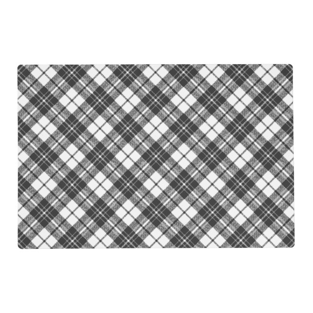 Tartan pattern holidays Christmas black white Placemat (Front)