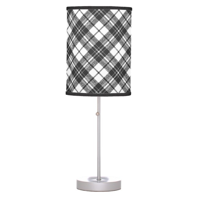 Tartan pattern holidays Christmas black white Table Lamp (Front)