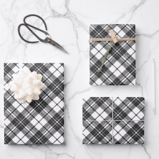 Tartan pattern holidays Christmas black white Wrapping Paper Sheets (Front)